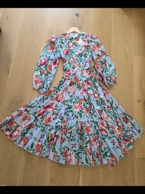 Gibson Latimer Blue Floral Midi Dress Small NWT